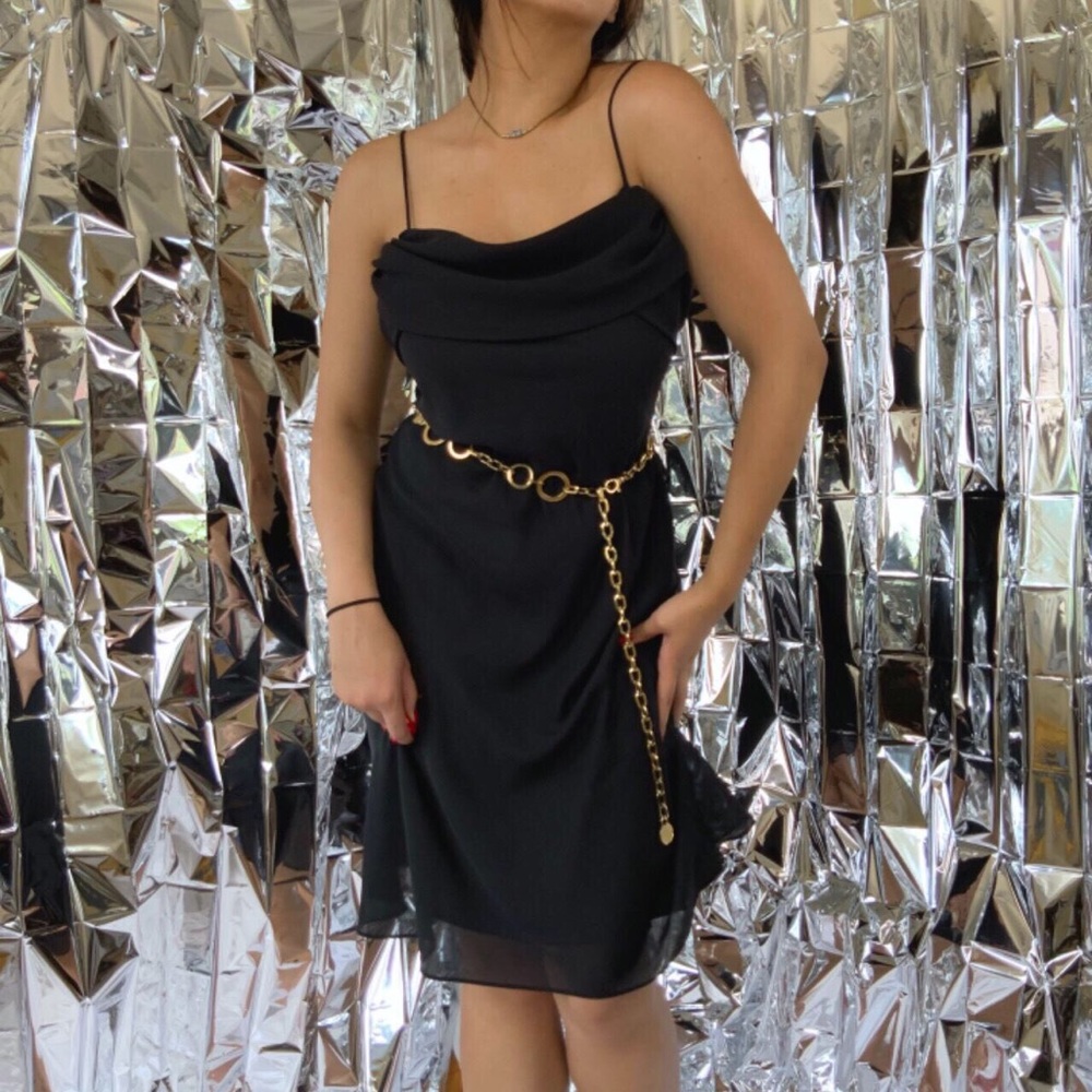 Black 90s vintage cowl neck dress